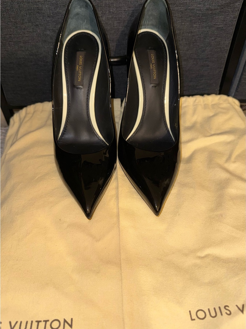 Louis Vuitton Black Patent Pointed Toe Pumps